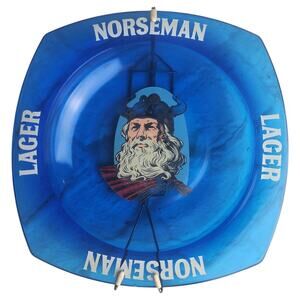 VTG NORSEMAN Lager Ashtray Cobalt Blue Breweriana Bar Man Cave Pub RARE 8.5"